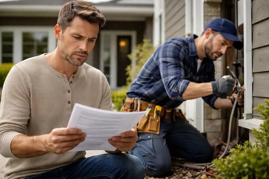Artisan BTP sur chantier consultant ses documents d'assurance