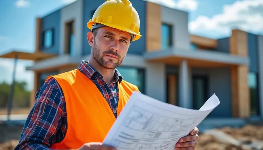 Artisans du bâtiment sur un chantier de construction discutant de leur couverture décennale